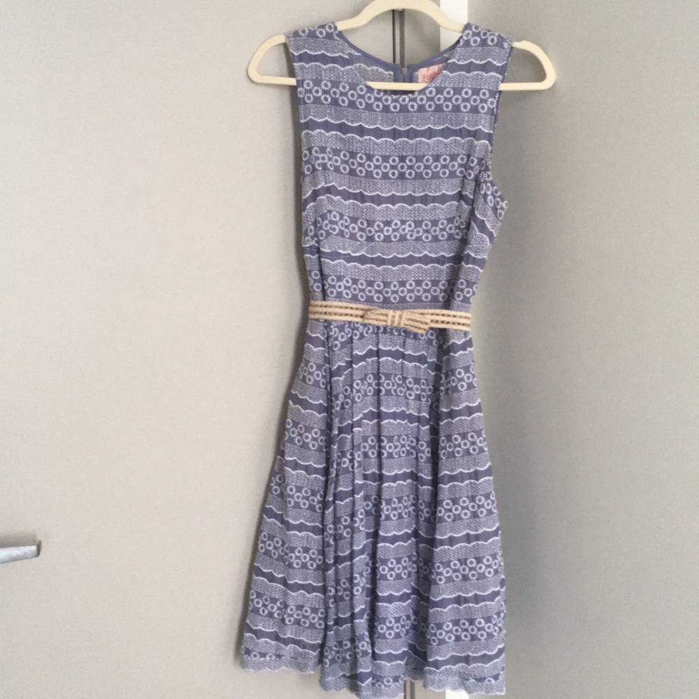 Eyelet blue belted dress
